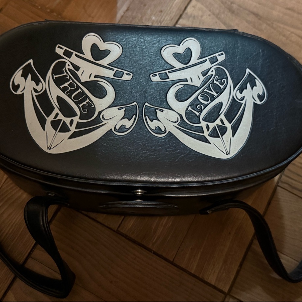 Lux de Ville Black Cosmetic Bag with White Anchor Design
